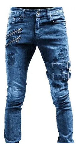 Pantalones Hombre Mezclilla Vaqueros Slim-fit Liso De Motori