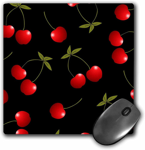 Mouse Pad Negro Dibujo Cerezas 8 X 8 Pulgadas