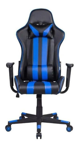 Cadeira Gamer Reclinável Em Couro Pu Preta E Azul Pel-3013
