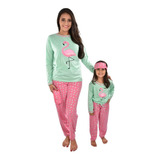 Pijama Tal Mãe Tal Filha Flamingo Inverno Longo Conjunto