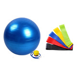 Bola 65cm Suíça Pilates + Kit Mini Band 5 Faixas Elásticas