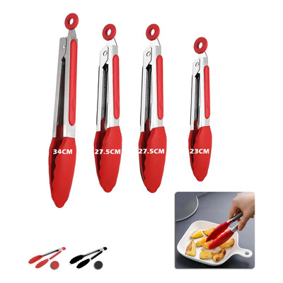 Pinzas Cocina Acero Inoxidable Pinzas Para Carne Multiusos Juego De 4 Pinzas Para Cocina Silicona De Acero Inoxidable Rojo