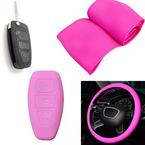 Cubre Volante + Funda Llave Silicona Ford Fiesta - Rosa