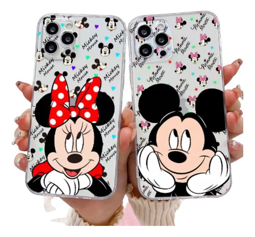 Funda Para iPhone Mouse Mickey Minnie Transparente