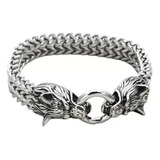 Aço Inoxidável Masculino Pulseira Nórdico Lobo Cabeça Viking