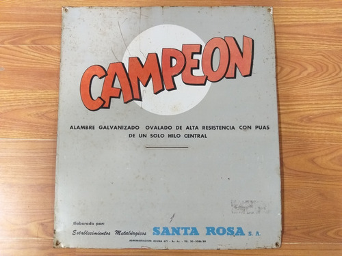 Cartel De Alambre Campeón De Chapa No Enlozado Antiguo