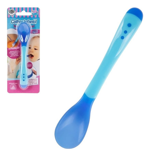 Colher Infantil Termossensível Silicone Para Bebê Azul