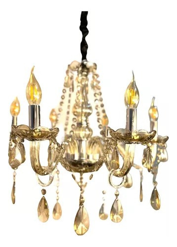 Lustre De Cristal K9 Com 6 Braços Clássico - Transparente Cor Vidro E Cristal Conhaque 110v/220v