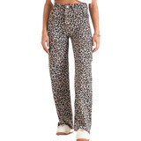 Pantalon Wide Leg Animal Print Jean Denim Tiro Alto Mujer