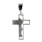 Dije Medalla Cruz Cristo Baño En Oro Blanco 14k Joyas