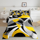 Juego De Ropa De Cama Con Diseño Geométrico Amarillo, Gri.