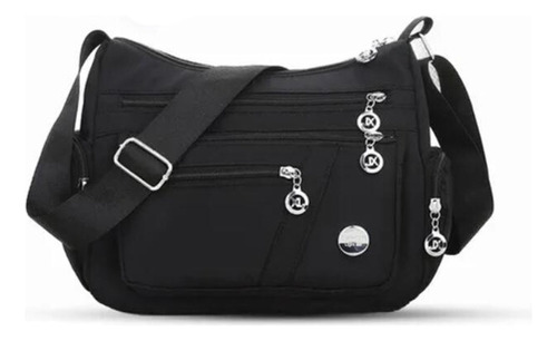 Bolso Bandolera De Hombro Negro De Las Mujeres Multi Bolsill