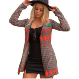 Casaco Cardigan Kimono Tricot Lã Geometrico Oferta 