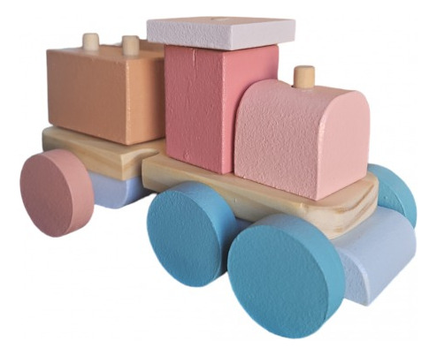 Juguete Madera Tren Trochita Colorido Montessori Encastre