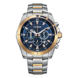 Reloj Citizen An820653l Para Hombre Cronógrafo Marcador24hrs Malla Dos Tonos Bisel Dorado/azul Fondo Azul