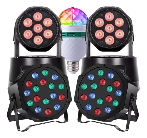 Kit 2 Moving Head Wash 7 Leds De 10w Quadled + 2 Parled 18w