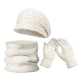 3en1 Gorro Bufanda Guantes Cuello Invierno Para Frío Mujer