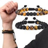 Pulsera Hombre Ajustable Piedra Natural Moda Caballero 2pzs