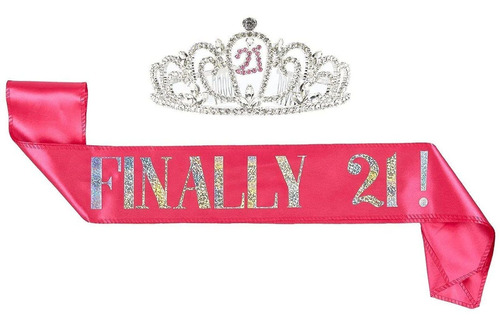 21th Birthday Tiara And Sash Finally 21 Pink Glitter Satin S