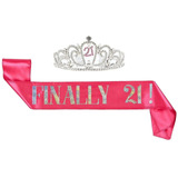 21th Birthday Tiara And Sash Finally 21 Pink Glitter Satin S