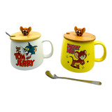 Mugs Tazas De Tom Y Jerry Con Tapa Madera Y Cuchara