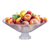 Fruteira De Vidro Para Mesa Com Pé + 31 Frutas Artificias Cor Vidro Transparente