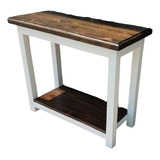 Mesa De Arrimo De Madera Pintada En Blanco Y Marron 