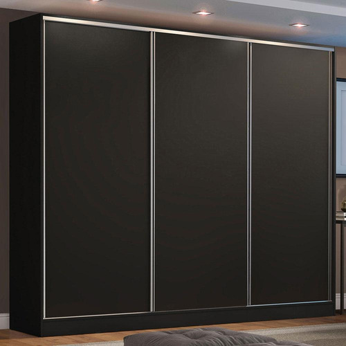 Guarda Roupa Casal 100% Mdf Madesa Zurique 3 Portas Correr Cor Preto Xc1063093e