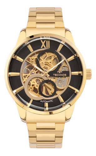 Relógio Dourado Grande 45mm Technos Automático G3265aq/1p