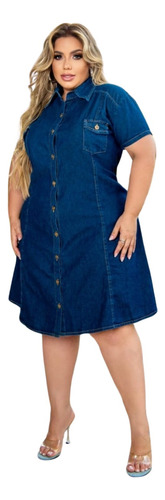 Vestido Jeans Plus Size Manga Curta Feminino Chamise