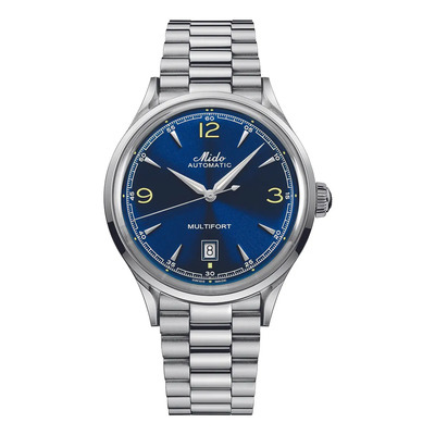 Reloj Hombre Mido M040.407.11.047.00 Multifort Powerwind Correa Plateado Bisel Plateado Fondo Azul
