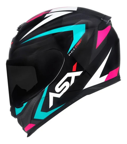 Capacete Asx Eagle Street - Preto / Tiffany / Rosa