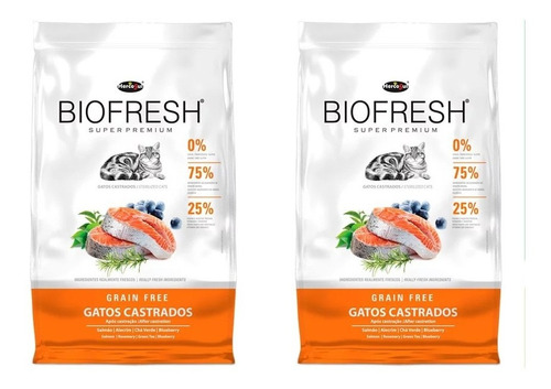 Combo 2x Ração Biofresh Para Gatos Castrados Salmão 7,5kg