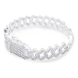 Pulsera Hombre Cubana Plata 925 Gruesa Con Zirconias Pulso