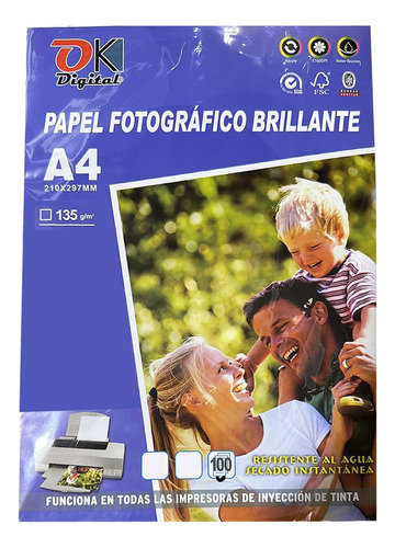 Papel Fotográfico Premium Alto Brillo 135g Resma X 100 Hojas