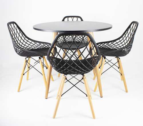 Kit Mesa 90cm Redonda De Mdf + 4 Cadeiras Designer Cloe