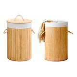 Cesto De Roupa Bambu Dobrável C/tampa E Alça Organizador