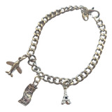 Pulsera Paris Acero Quirúrgico Con Dijes Avión 18cm Largo