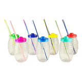 Vaso Mini Vitrolero Barril Con Popote 500ml 60 Pzas Plastico Color Transparente