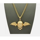 Cadena Collar Cubana Oro 14k Laminado Calavera Skull Alas 