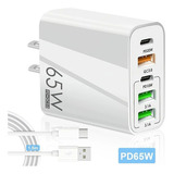 Cargador Rápido Multifunción Pd65w With Usb/typec Cable Color Blanco