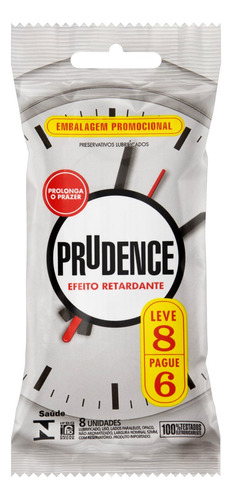 Preservativo Masculino Lubrificado Efeito Retardante Prudence Pacote Leve 8 Pague 6 Unidades