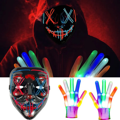 J Máscaras De Purga De Halloween Con Luces Led, Guantes De