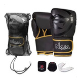 Kit Luva, Bucal, Bandagem, Mod Black Line Naja - Muay Thai