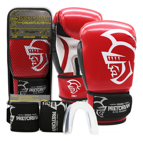 Kit Boxe Muay Thai Elite Luva + Bandagem + Bucal - Pretorian