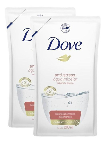 2 Refis Sabonete Líquido Dove Água Micelar Anti-stress 200ml