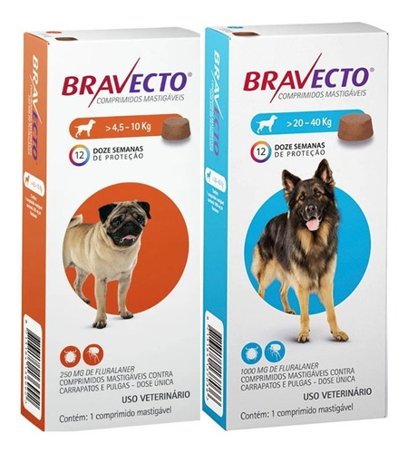 Combo 1 Bravecto 4,5 A 10kg - 1 Bravecto 20 A 40kg