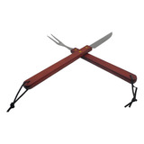 Set Parrillero Asador Cuchillo + Tenedor Con Mango De Madera