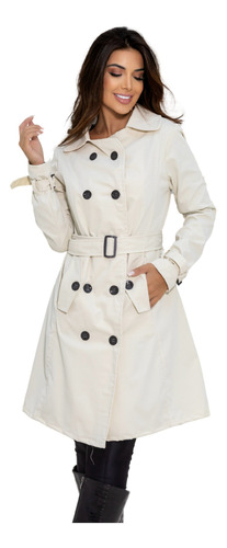 Casaco Sobretudo Feminino Trench Coat Com Cinto