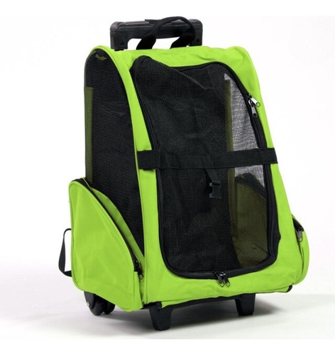 Mochila Bolsa Rodinhas Transporte Passeio Caes Gato Pet Bag Cor Verde